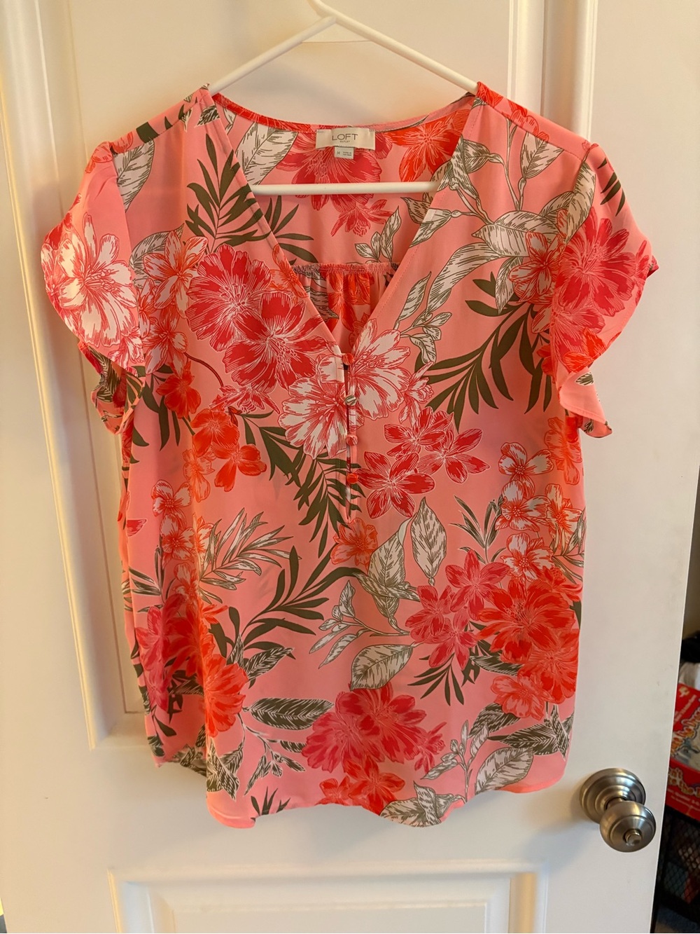 Loft Floral V-Neck Flutter Sleeve Top